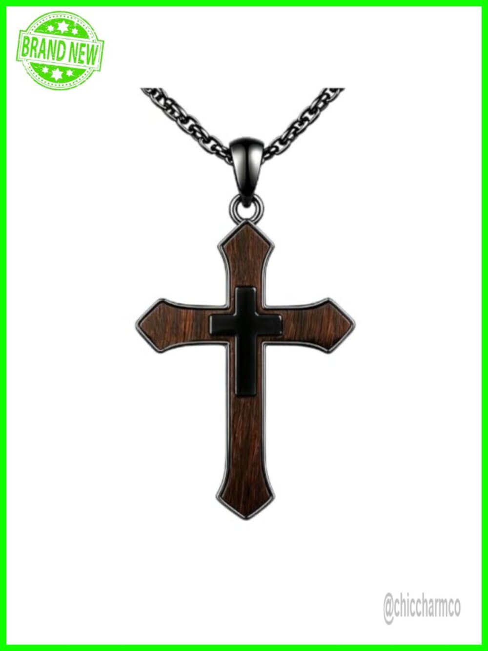 Sterling Silver Wood Cross Pendant Necklace Box Chain Gift